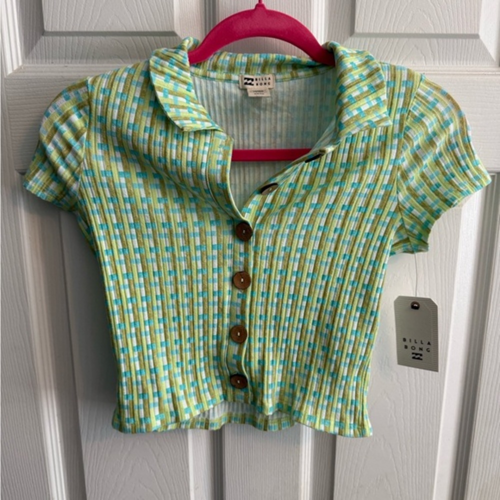 Y2K Billabong Forever Friend Green Blue Crop Button Down Collar  Sm Coconut girl